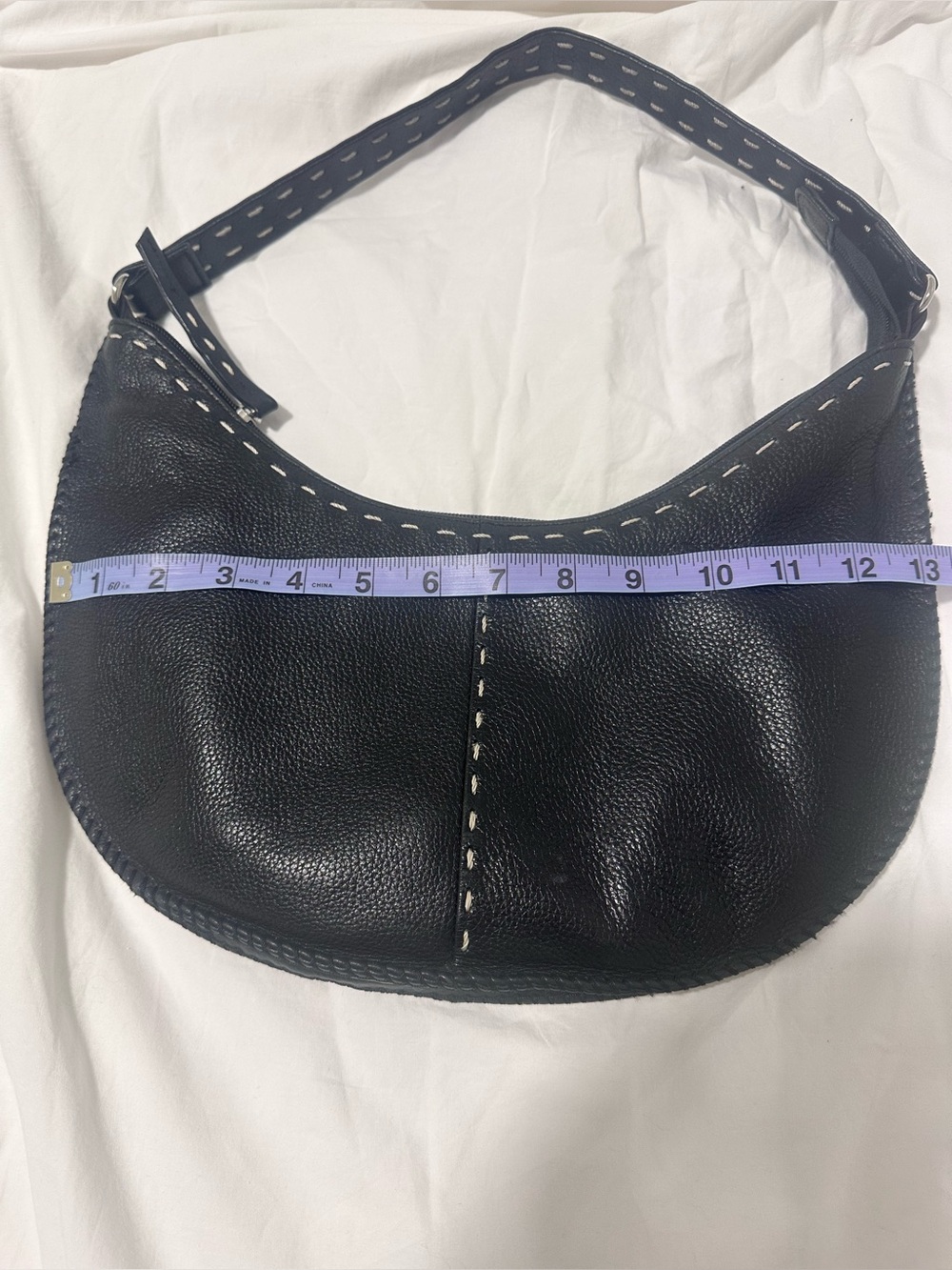 Black Leather Crescent hobo Shoulder Bag - Picture 9 of 12